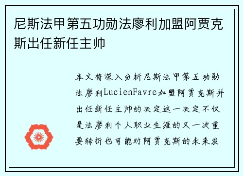 尼斯法甲第五功勋法廖利加盟阿贾克斯出任新任主帅 尼斯法甲第五功勋法廖利加盟阿贾克斯出任新任主帅